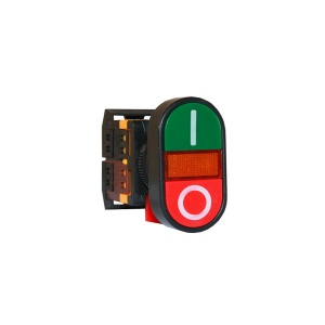 Кнопка двойная APBB-22N, 1NO+1NC, зеленая "I" START и красная "O" STOP, LED подсветка 230VAC, фронт IP40 фото