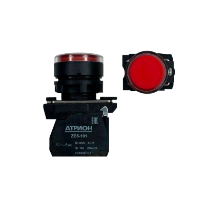 Кнопка LA37-B5W311RM5P, 1NO+1NC, 3A(240VAC), красная, LED подсветка 230VAC, фронт IP66 фото
