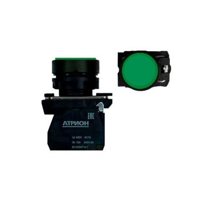 Кнопка LA37-B5H311GBDP, с фиксацией, 1NO+1NC, 3A(240VAC), зеленая, LED подсветка 24VAC/DC, фронт IP66 фото